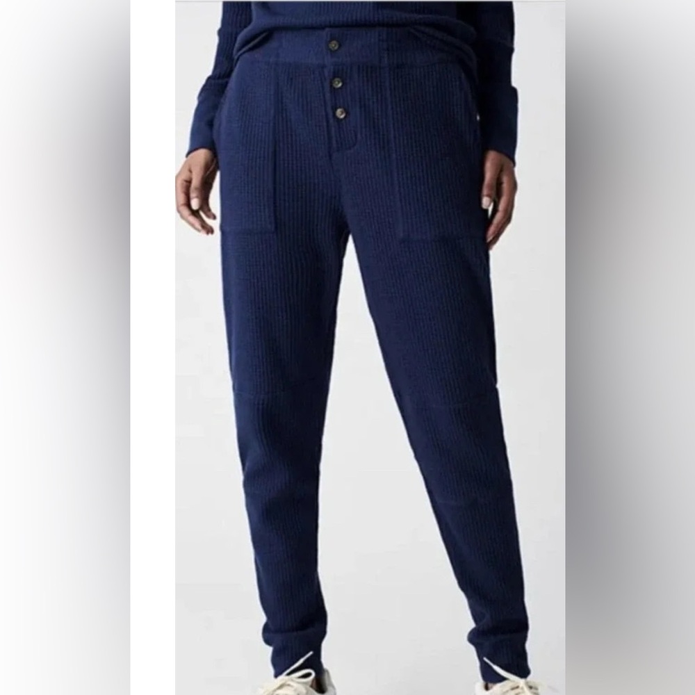 Faherty button fly Waffle Knit Joggers Leggings Midnight Navy Blue Size XL